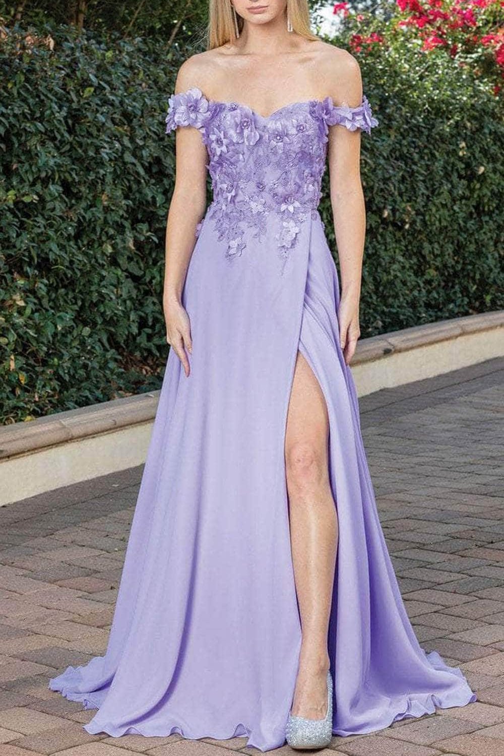 Formal Women's Dresses Handmade Floral Detailed Off Shoulder Prom Dress With Hight Slit Floor Length  Evening Dress Prom Dresses Stores